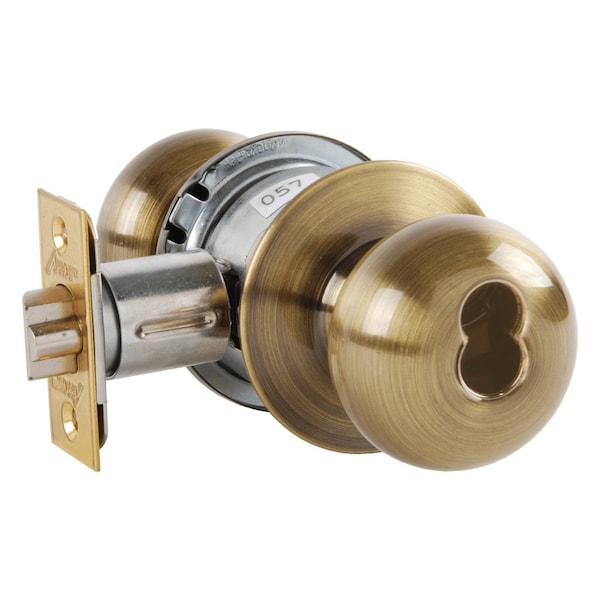 Arrow Lock Grade 2 Turn-Pushbutton Entrance Cylindrical Lock, Tudor Knob, SFIC Less Core, Antique Brass Finish, MK11-TA-05A-IC - main